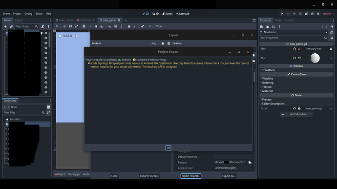 Godot exported APK without signing it