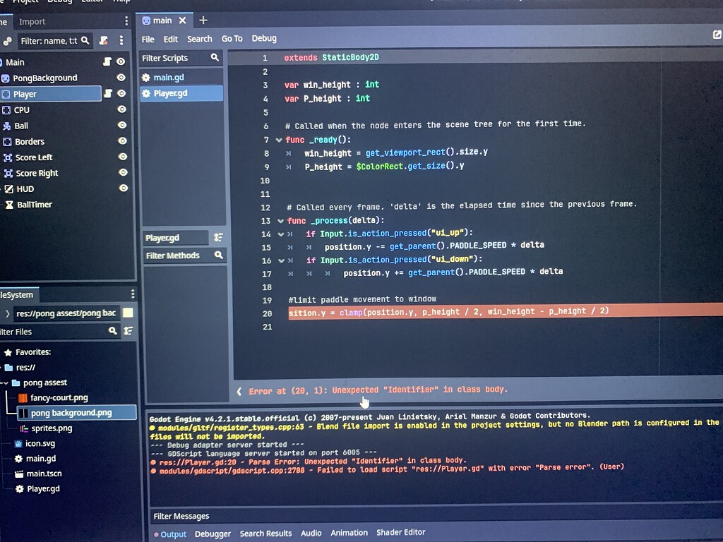 Trying to make a pong game to learn more about making games but having ...
