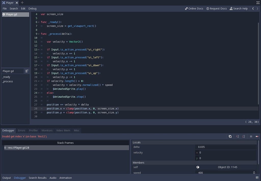 "Your First Game" clamp question! Archive Godot Forum