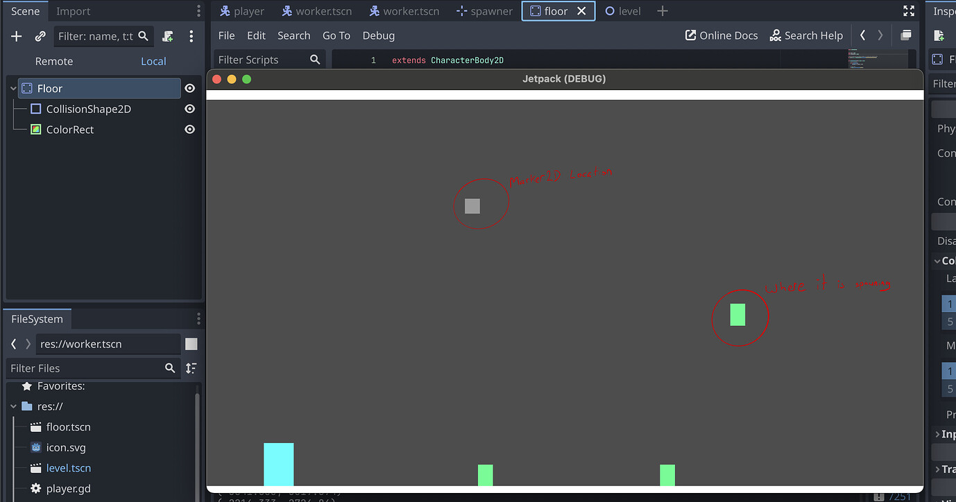 Scene not instantiating at Marker2D Position in Level - Help - Godot Forum