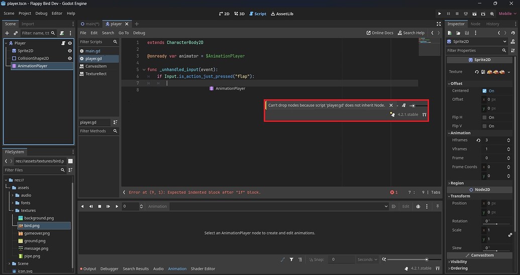 Can't drop nodes because script .gd does not inherit node - Help ...