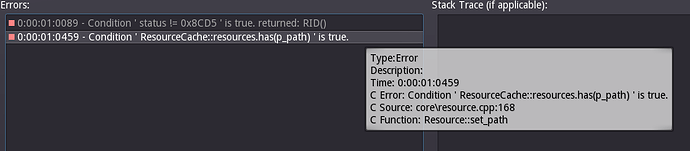Error Condition ' ResourceCache::resources.has(p_path) ' is true.