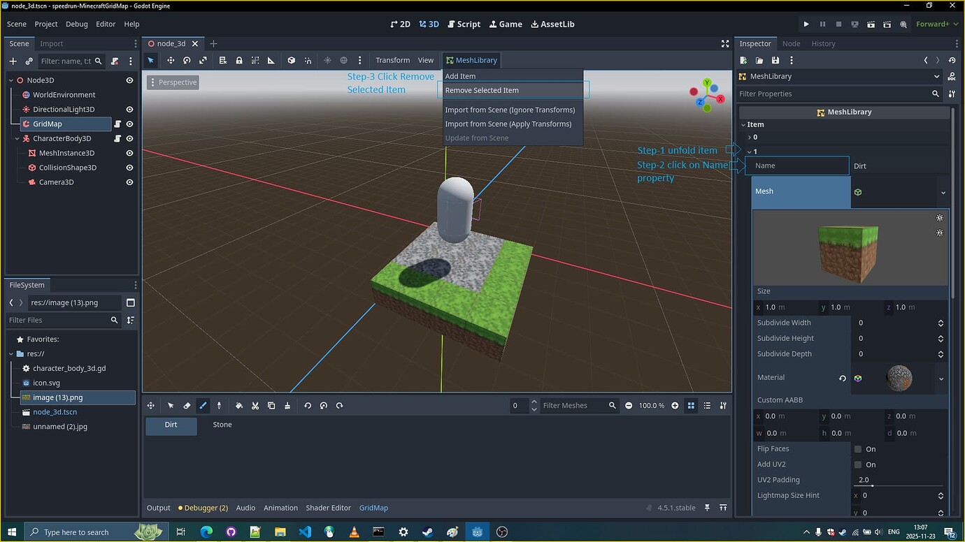How to select and delete item in MeshLibrary - Tips & Tricks - Godot Forum