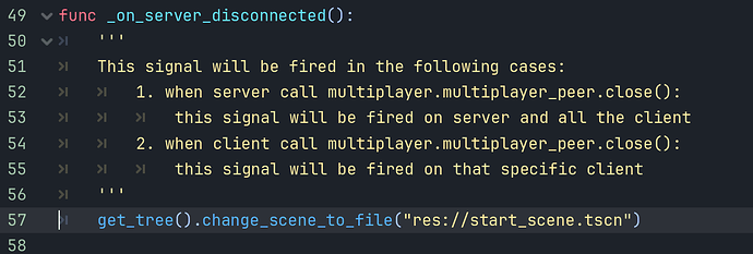 Fig. 7. Error occured on line 57 in Lobby.gd, note that there is only one line of code in function _on_server_disconnected.