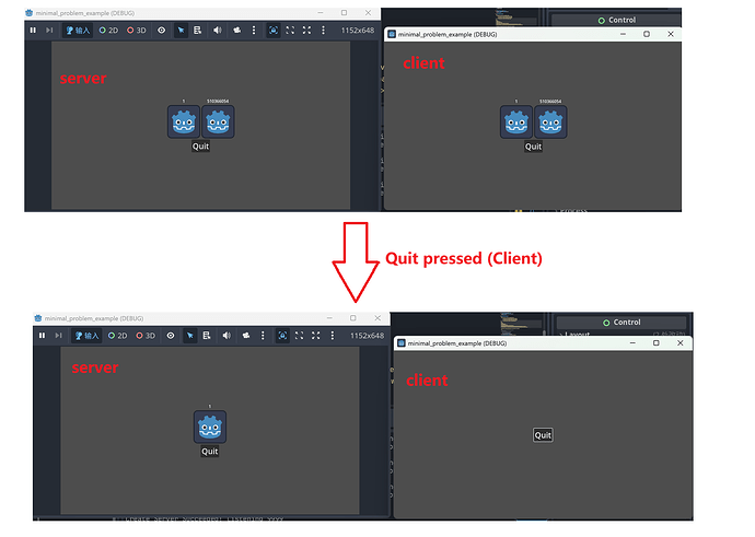 Hit "Quit" on client side