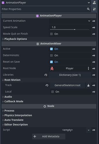 Setup of animation player