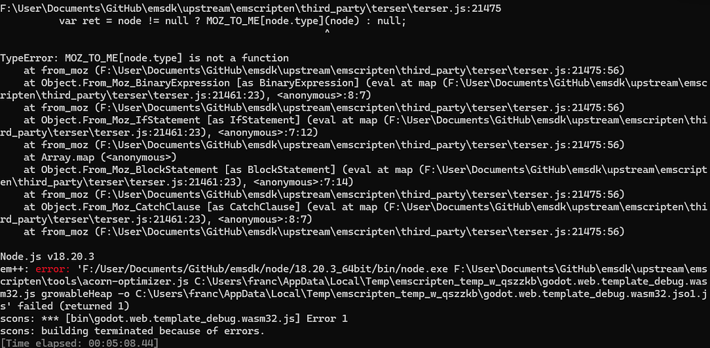 Error while building Godot 4.3 Web Template - Help - Godot Forum