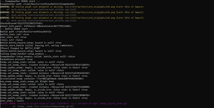 enemy handler and battle debug output