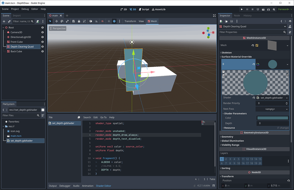 Trying to clear the depth buffer Shaders Godot Forum