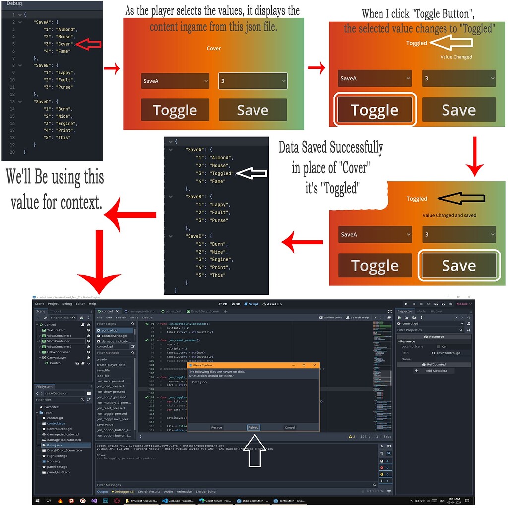 How to Modify JSON file without Exiting game in GODOT 4.2.1 - UI 