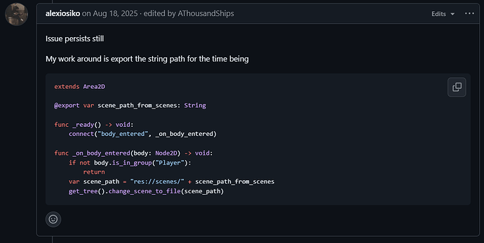 Exported packed scenes are turned null on scene opening - Help - Godot ...