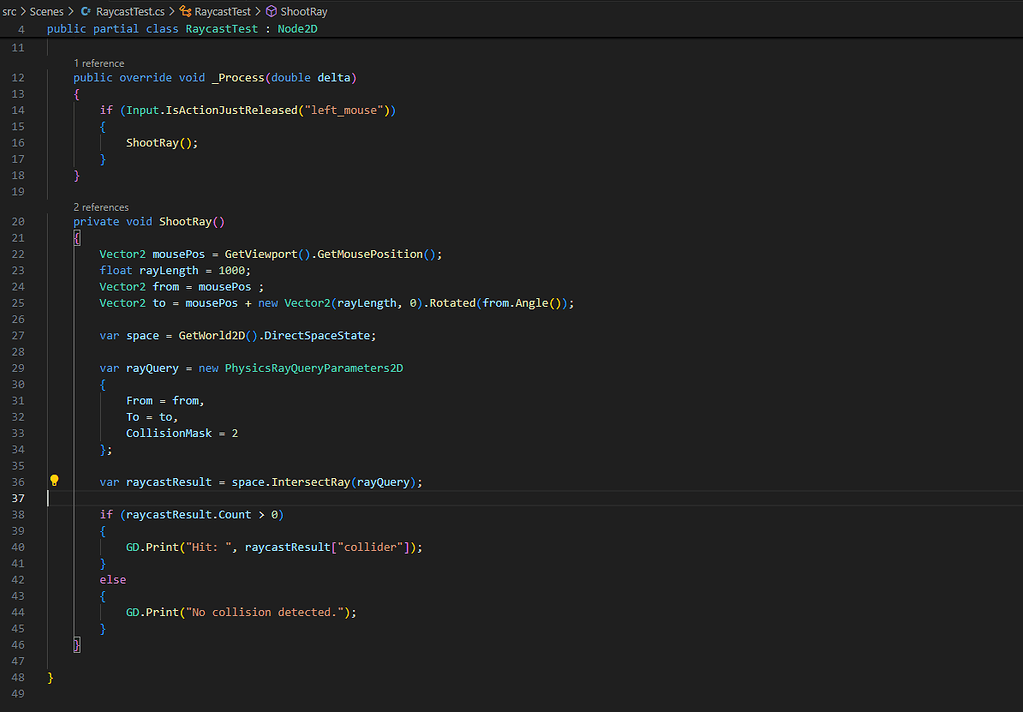 Shooting RayCast2d on mouse click is not detecting Area2d - Help ...