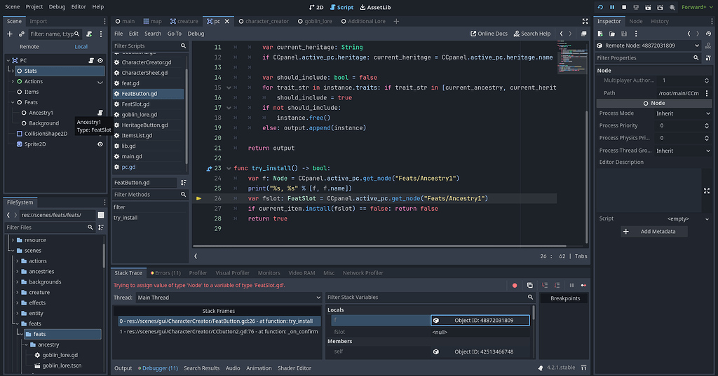 Node being returned as incorrect type / error constructing instance ...