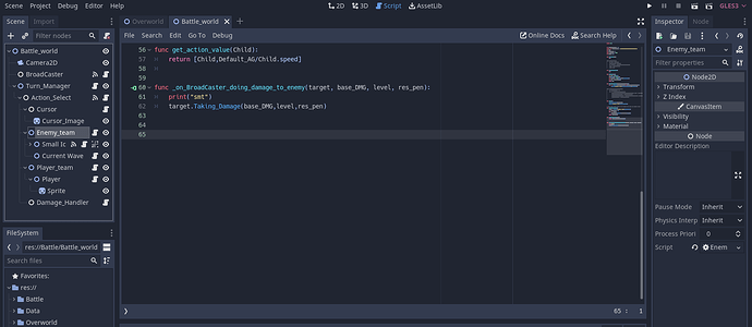 The automatically created function inside the Enemy_team Node which is supposed to react to the signal