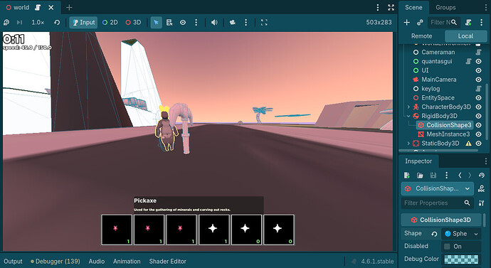 Dropped item clipping through the floor, collisionshapes are visible