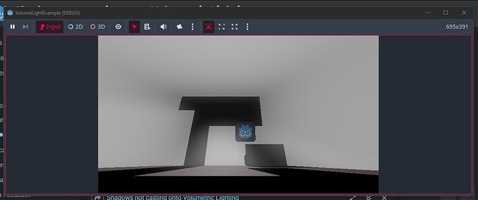 The game after resizing the window; now properly casting shadows because of that.
