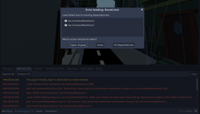 screenshot of the error