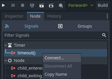 node -> signals -> timeout() -> connect
