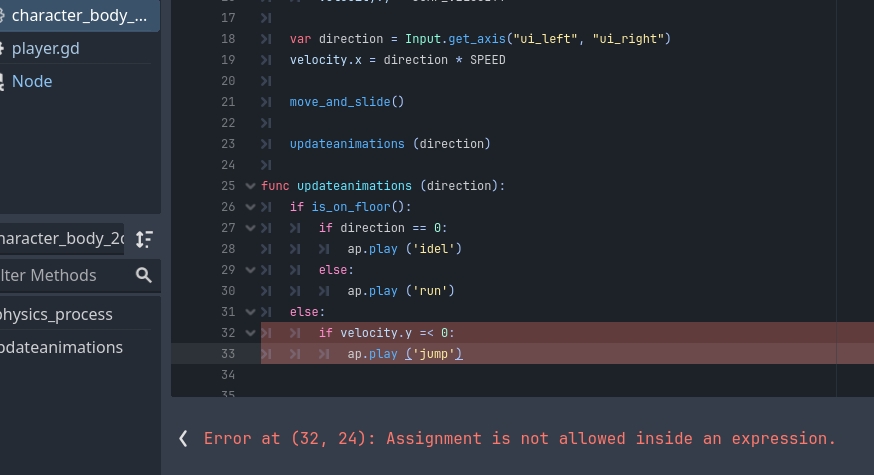 assignment is not allowed inside an expression godot