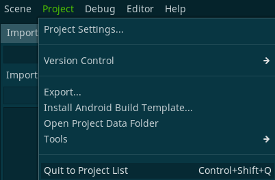 Quit to Project List in the top menu bar