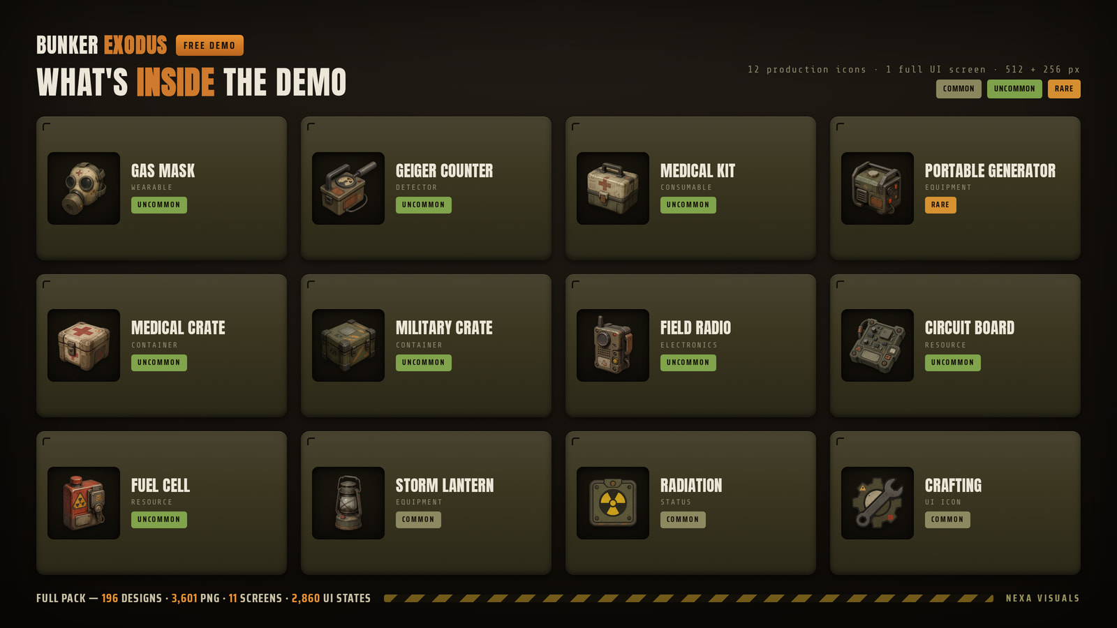 【限定】BUTEO×UNIT/04×NULLPIXEL BUNKER MATE Free 2D UI assets] Bunker Exodus — 12 survival icons + full bunker