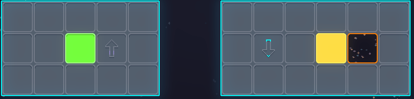 A soft shadow under the player character as they beam up and down.