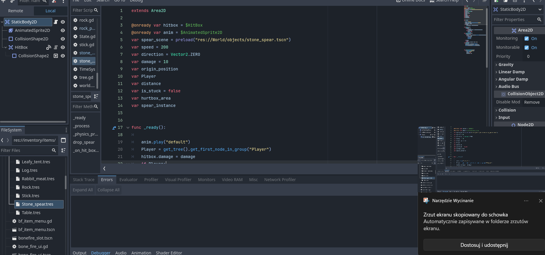 Help with spear projectile - Help - Godot Forum